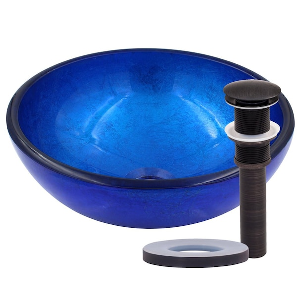 Novatto Mini 12-inch Verdazzurro Glass Vessel Bathroom Sink Set, Oil Rubbed Bronze TIG-S132-12ORB - main